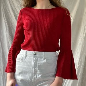 Coco Bianco Vintage Red Christmas Sweater Top Size Medium Flowy Sleeves Ribbed
